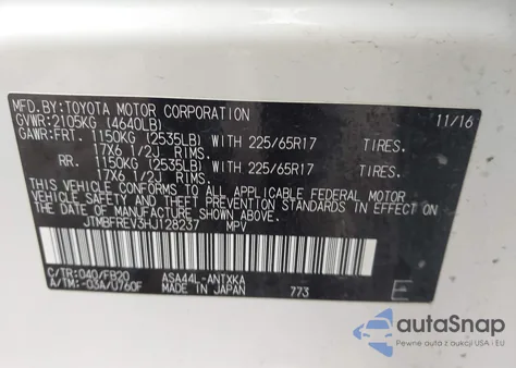 2017 Toyota Rav4 Le из США, поврежденный, VIN JTMBFREV3HJ128237